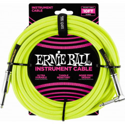 Ernie Ball 6080 - Câble gaine tissée jaune fluo jack-jack coudé - 3m