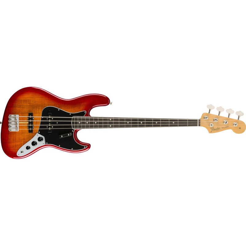 Fender Rarities Flame Ash Top Jazz Bass - touche ébène - Plasma Red Burst (+ étui)