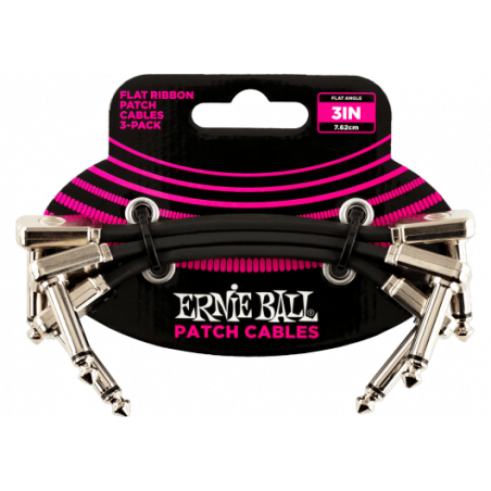 Ernie Ball 6220 - Cables patch pack de 3 - coudé fin & plat - 7,5 cm