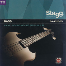 Stagg BA-4525-5S - Jeu de cordes en acier nickelé, filé rond pour guitare basse à 5 cordes