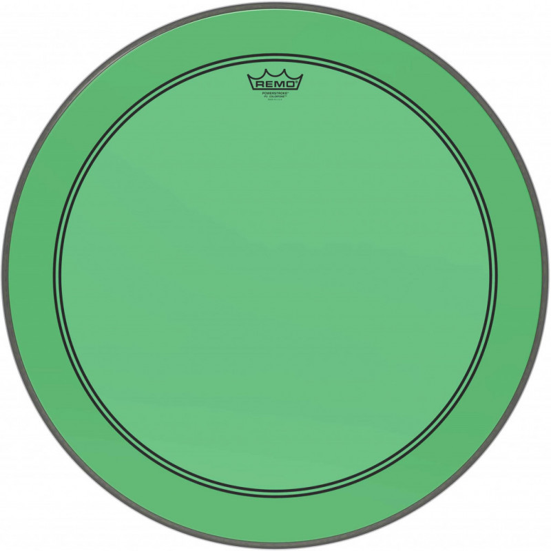 Remo P3-1324-CT-GN - Peau de frappe Powerstroke 3 Colortone pour grosse caisse, vert, 24", avec trou décentré de 5
