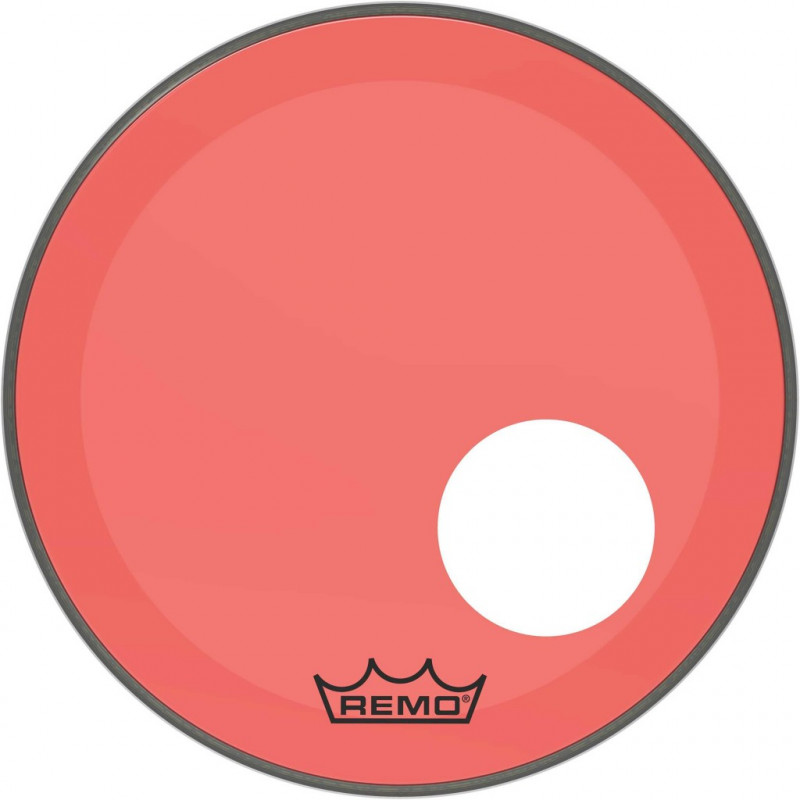 Remo P3-1318-CT-RDOH - Peau de frappe Powerstroke 3 Colortone pour grosse caisse, rouge, 18", avec trou décentré de 5