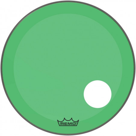 Remo P3-1322-CT-GNOH - Peau de frappe Powerstroke 3 Colortone pour grosse caisse, vert, 22", avec trou décentré de 5