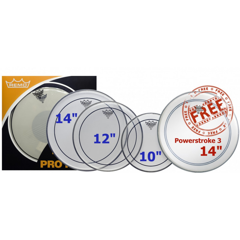 Remo PP-0310-PS - ProPack (Pinstripe transparente 10", 12", 14" + P3-0114-BP 14" gratuite)