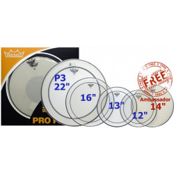 Remo PP-0270-PS - ProPack Pinstripe transparente 12", 13", 16", P3 Ambassador 22" + BA - 0114-14