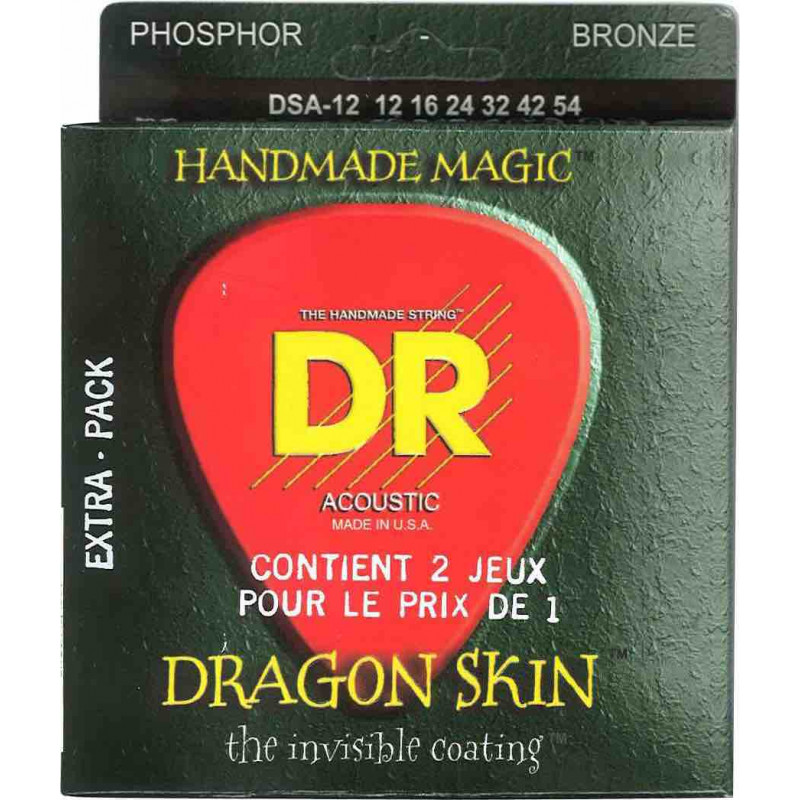 DR DSA12PACK - Pack de 2 jeux de cordes guitare acoustique Dragon Skin - Médium 12-54