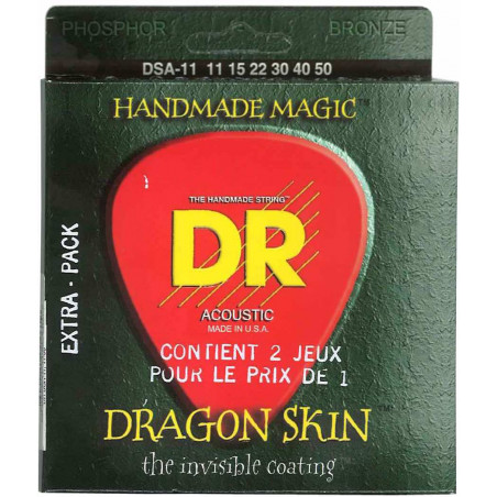 DR DSA11PACK - Pack de 2 jeux de cordes guitare acoustique Dragon Skin - Médium-Light 11-50