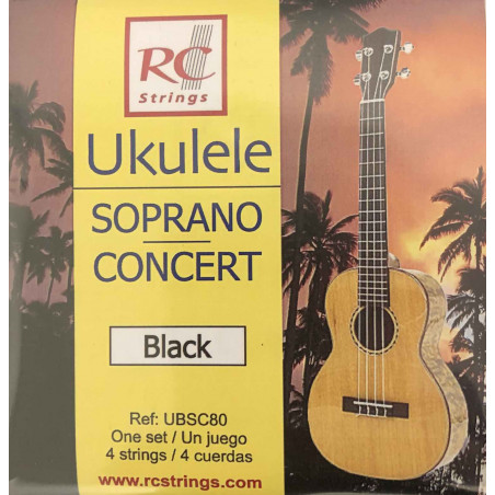 Royal Classic UBSC80 JG ukulele soprano ou concert - black - jeu de cordes