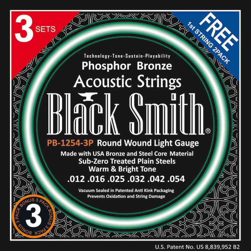 Black Smith PB1254-3P - Pack 3 jeux Cordes acoustiques 12-54