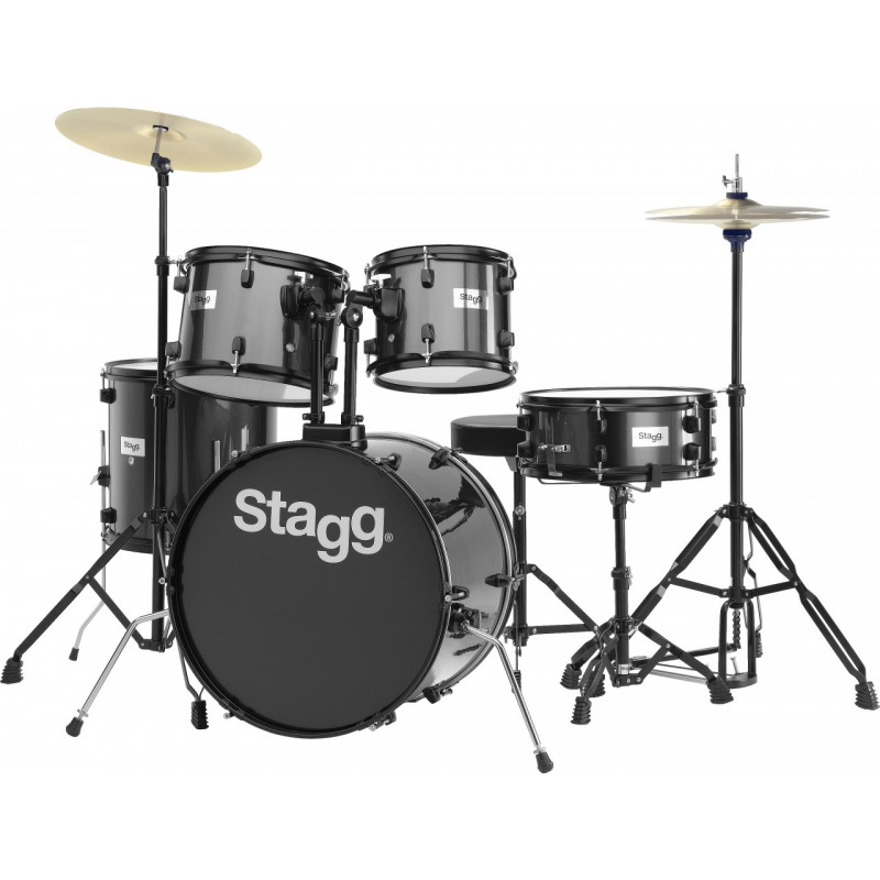 Stagg TIM120B BK - Batterie 20'' Standard, 5 fûts en tilleul (6-plis) + hardware & cymbales - noire