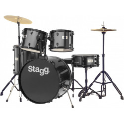 Stagg TIM122B BK - Batterie 22'' Standard, 5 fûts en tilleul (6-plis) + hardware & cymbales - noire