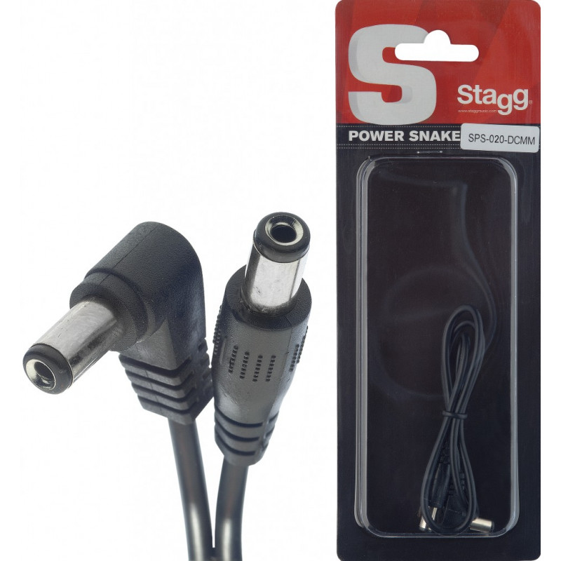 Stagg SPS-020-DCMM - Câble d'alimentation, DC/DC (m/m, coudé/droit), 20 cm, noir