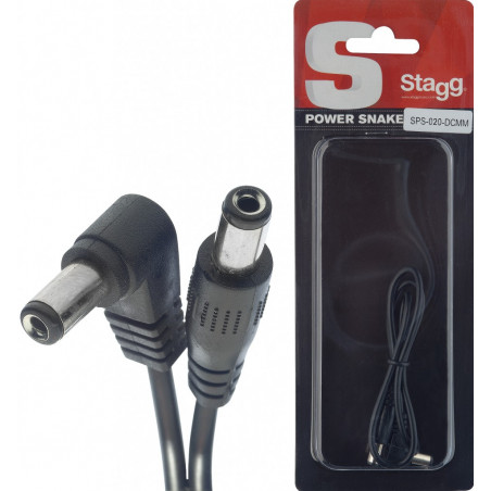 Stagg SPS-020-DCMM - Câble d'alimentation, DC/DC (m/m, coudé/droit), 20 cm, noir