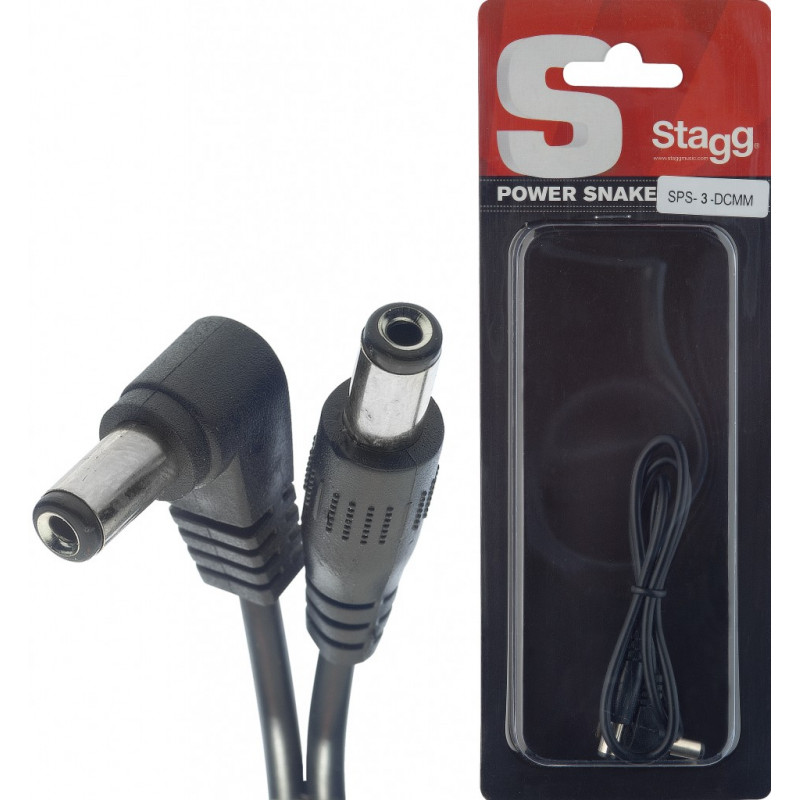 Stagg SPS-3-DCMM - Câble d'alimentation, DC/DC (m/m, coudé/droit), 300 cm, noir