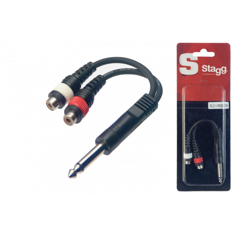 Stagg YC-0,1/1PM2CFH - Câble adaptateur 1x JACK mâle mono/ 2x RCA fem. - 1 pièce
