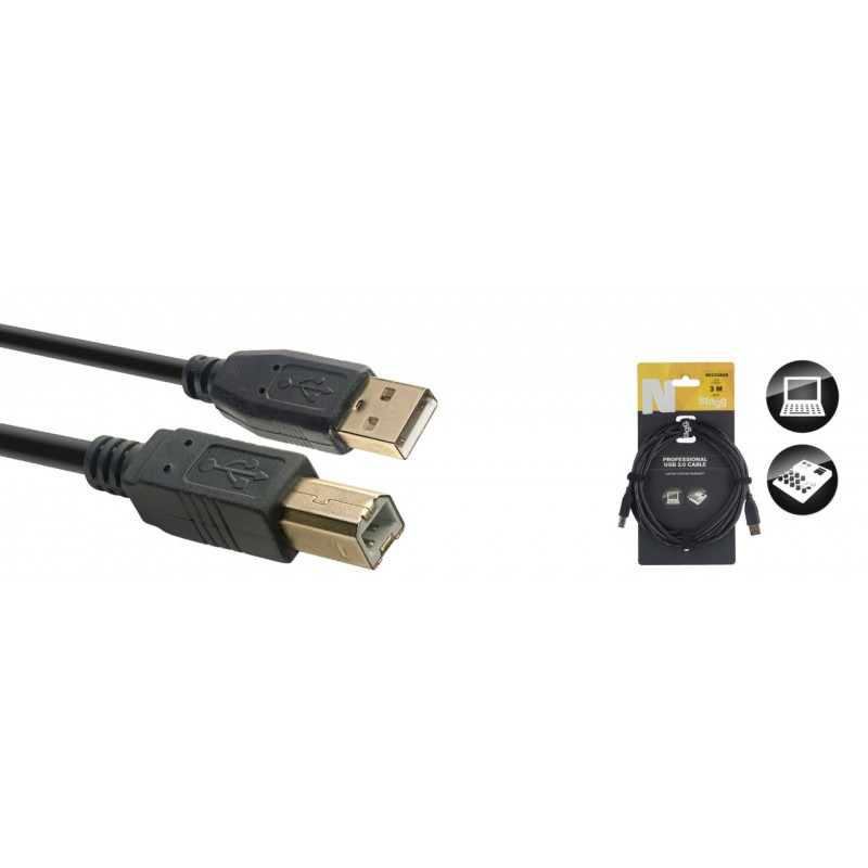 Stagg NCC3UAUB - Câble USB 2.0, USB A/USB B (m/m), 3 m