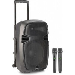 Stagg RE-VOLT15U EU - Enceinte active 2 voies de classe B à roulettes, 15'', 2 micros, 200 watts