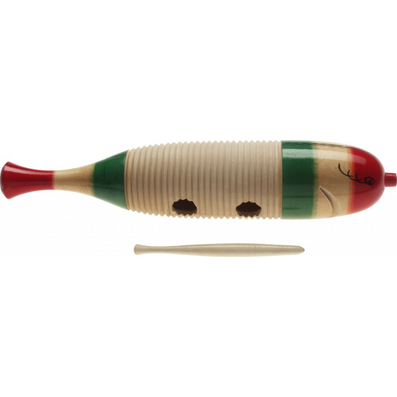 Stagg GUF-141L - Grand guiro en bois en forme de poisson, avec mailloche