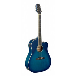 Stagg SA35 DSCE-TB - Guitare dreadnought Slope Shoulder électro-acoustique, pan couplé, bleu transparent