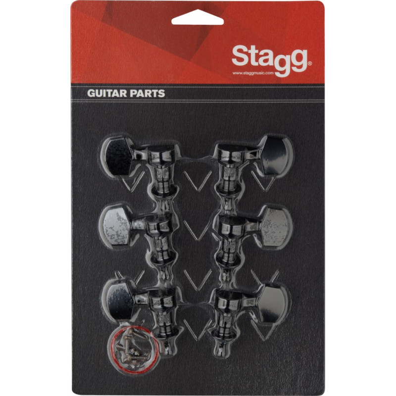 Stagg KG371BK - Mécaniques noires individuelles - guitares électriques ou folk, 3G + 3D