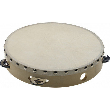 Stagg STA-1110 - Tambourin 10'' pré-accordé en bois, peau fixe rivetée, 1 rangée de cymbalettes