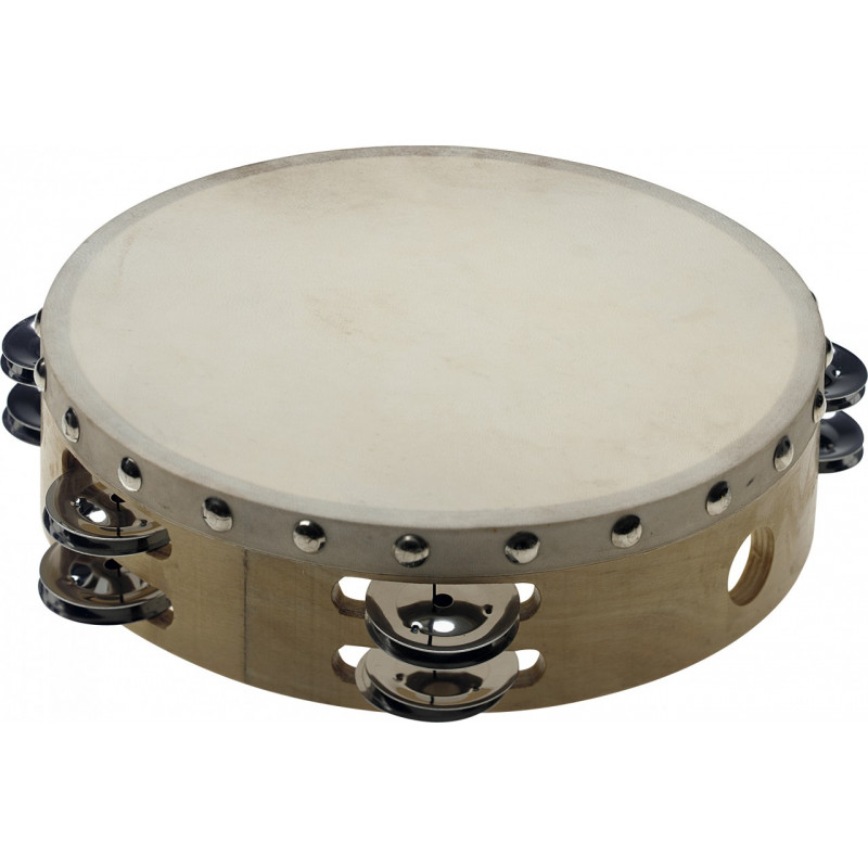 Stagg STA-1208 - Tambourin 8'' pré-accordé en bois, peau fixe rivetée, 2 rangées de cymbalettes