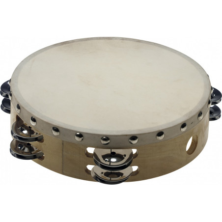 Stagg STA-1208 - Tambourin 8'' pré-accordé en bois, peau fixe rivetée, 2 rangées de cymbalettes