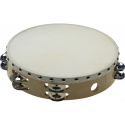 Stagg STA-1210 - Tambourin 10'' pré-accordé en bois, peau fixe rivetée, 2 rangées de cymbalettes