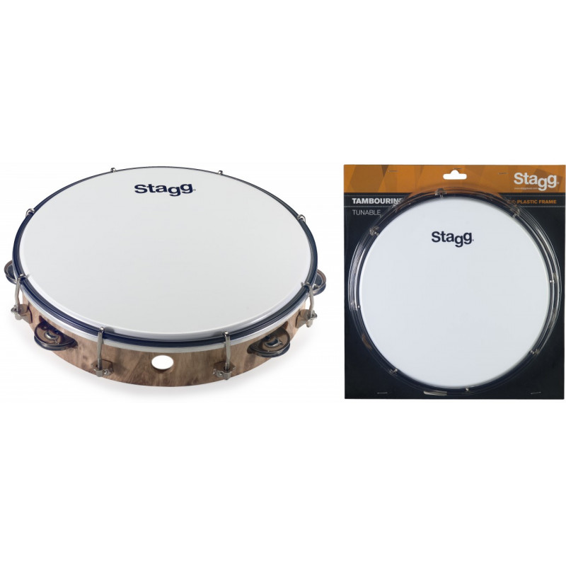 Stagg TAB-110P/WD - Tambourin accordable en plastique 10'' avec 1 rangée de cymbalettes