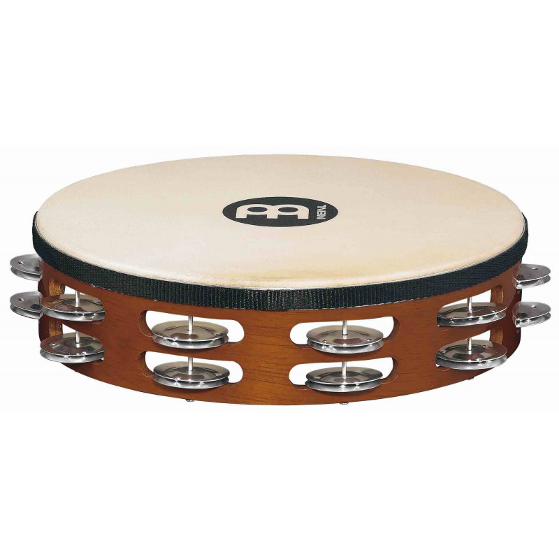 Meinl TAH2AAB - Tambourin bois avec peau 2 rangées de cymbalettes - African brown