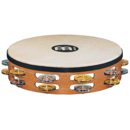 Meinl TAH2MSNT - Tambourin bois avec peau 2 rangées de cymbalettes - Super natural