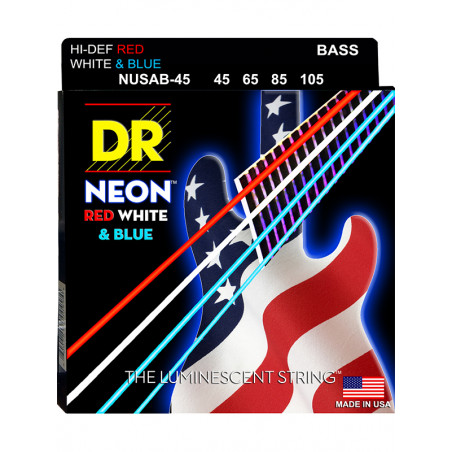 DR NUSAB-45 - Hi-Def Neon - USA flag, jeu guitare basse, Medium 45-105