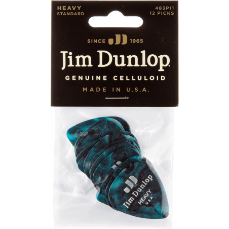 Dunlop 483P11HV - Sachet de 12 Médiators Celluloid Turquoise Pearl heavy