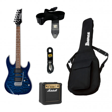 Pack guitare Électrique Ibanez GRX70 Blue burst - Guitare + housse + ampli