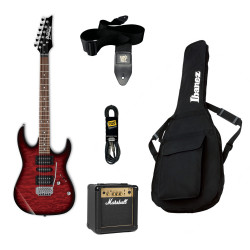 Pack guitare Électrique Ibanez GRX70 Transparent Red burst - Guitare + housse + ampli