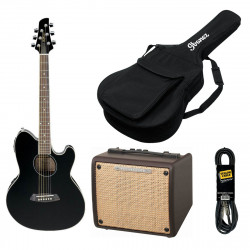 Pack Ibanez TCY10E-BK noire - Guitare électro acoustique + Ampli troubadour+Accessoires