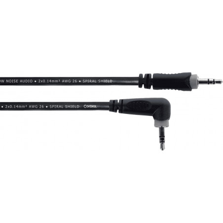 Cordial ES0.5WWR - Câble audio stéréo mini-jack droit/coudé 50 cm