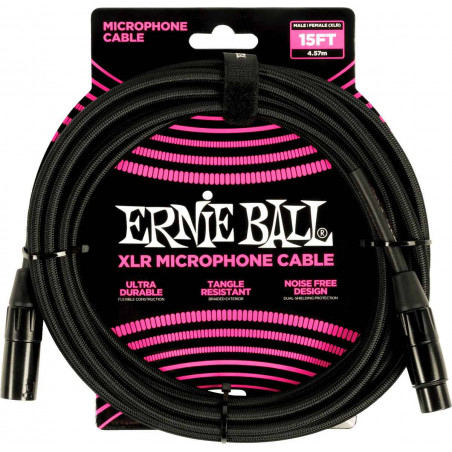 Ernie Ball 6391 - Câble microphone XLR/XLR noir - 4,5m