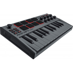 Akai MPKMINI3GREY - Mini clavier USB 25 notes / 8 pads et encodeurs écran LED - Gris