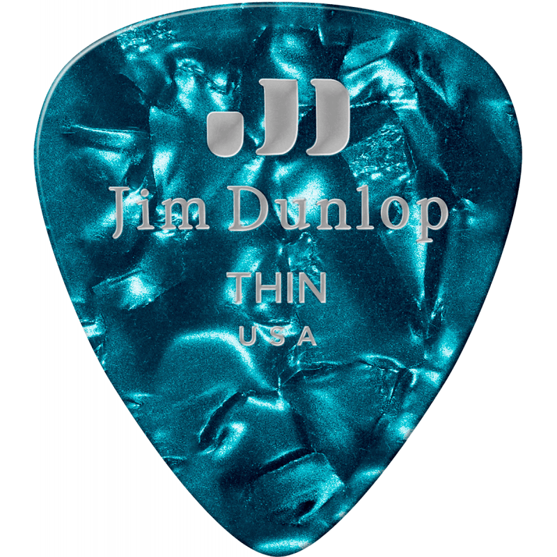 Dunlop 483P11TH - Médiators Genuine Celluloid Classic, Pack de 12, turquoise, thin