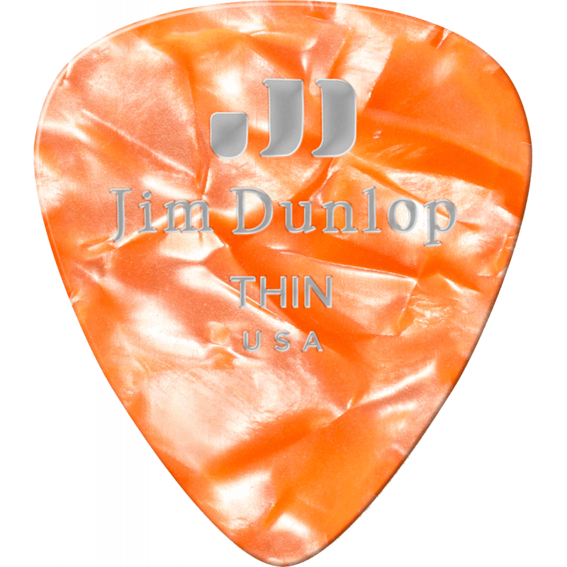 Dunlop 483P08TH - Médiators Genuine Celluloid Classic, Pack de 12, perloid orange, thin
