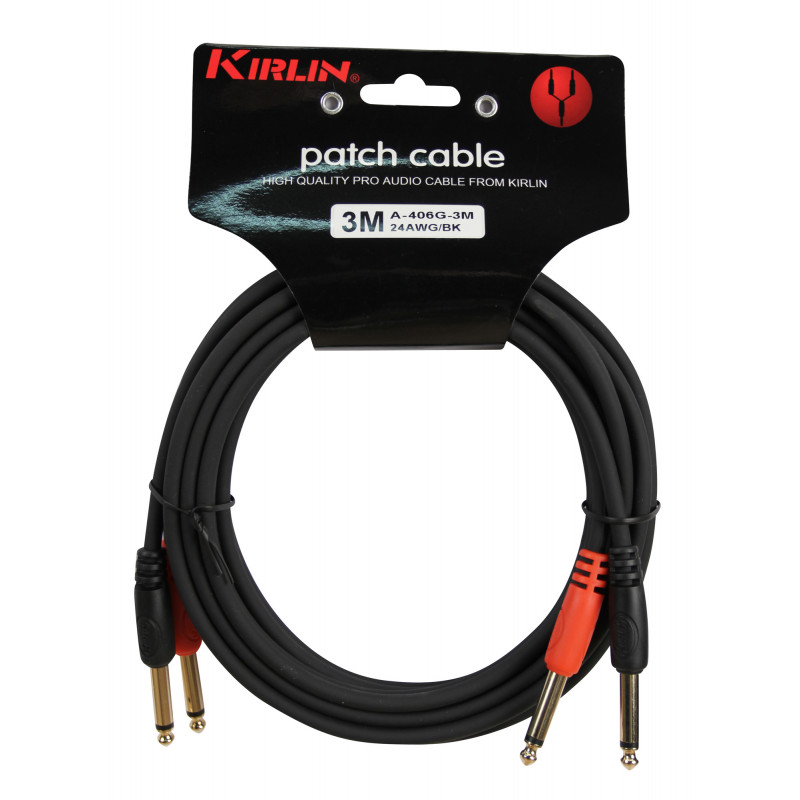 Kirlin A406-3BK - Cable Patch  2xjack-2xjack 3m Noir