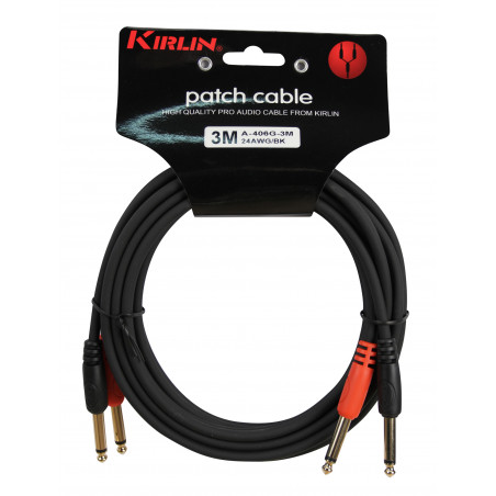 Kirlin A406-3BK - Cable Patch  2xjack-2xjack 3m Noir