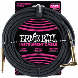 Ernie Ball 6081 - Cables instrument gaine tissée jack/jack coudé 3m noir