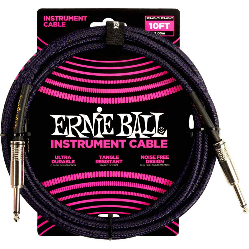 Ernie ball 6393 - Câble jack-jack instrument noir et violet - 3m