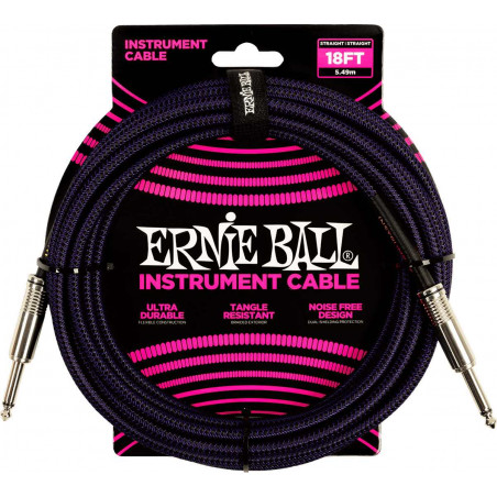 Ernie ball 6395 - Câble jack-jack instrument noir et violet -  5,5m