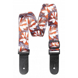 Stagg STE UKEFLOW ORA - Sangle en térylène pour ukulélé, motif floral orange/blanc