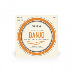 D'Addario EJ61 Medium 10-23 - Jeu de cordes Banjo 5 cordes plaqué nickel