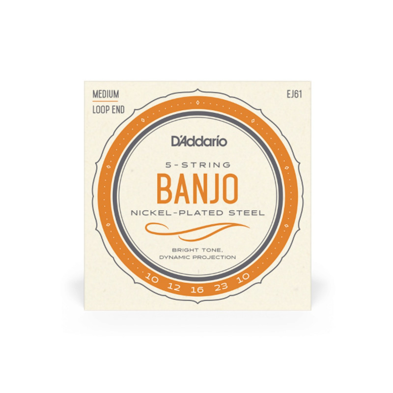 D'Addario EJ61 Medium 10-23 - Jeu de cordes Banjo 5 cordes plaqué nickel