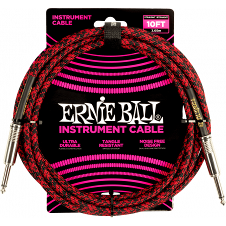 Ernie ball 6394 - Câble jack-jack instrument rouge et noir - 3m